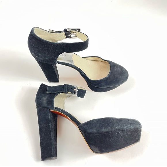 Michael Michael Kors Black Suede Ankle Strap Buckle Platform Chunky Pumps 9M - Picture 7 of 9